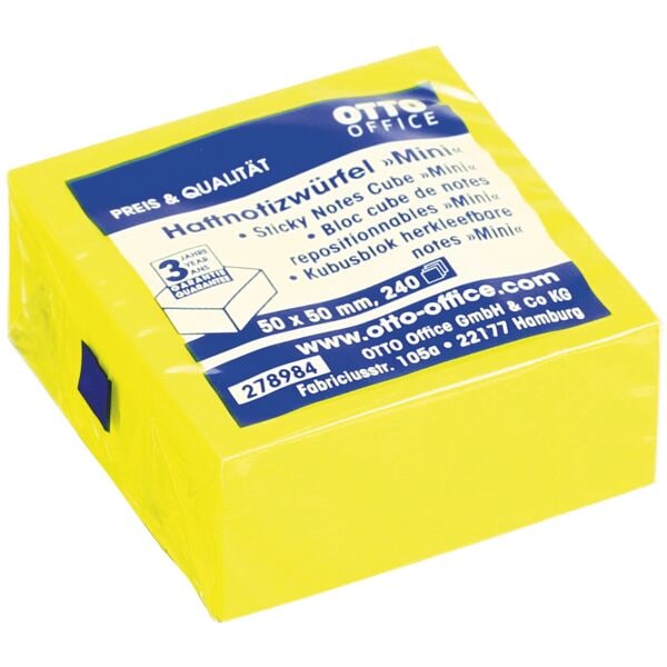 OTTO Office Bloc cube de notes repositionnables 50x50 mm « Mini » jaune brillant