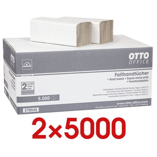 2x Essuie-mains en papier OTTO Office Budget simple épaisseur, blanc nature, 25 cm x 23 cm de Papier recyclé avec pliage en Z - 10000 feuilles au total 2x Essuie-mains en papier OTTO Office Budget simple épaisseur, blanc nature, 25 cm x 23 cm de Papier recyclé avec pliage en Z - 10000 feuilles au total