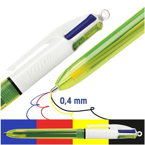 BIC 4 Colours Fluo Stylo-bille plusieurs couleurs bleu, noir, rouge, jaune fluo, convenant aux documents officiels BIC 4 Colours Fluo Stylo-bille plusieurs couleurs bleu, noir, rouge, jaune fluo, convenant aux documents officiels