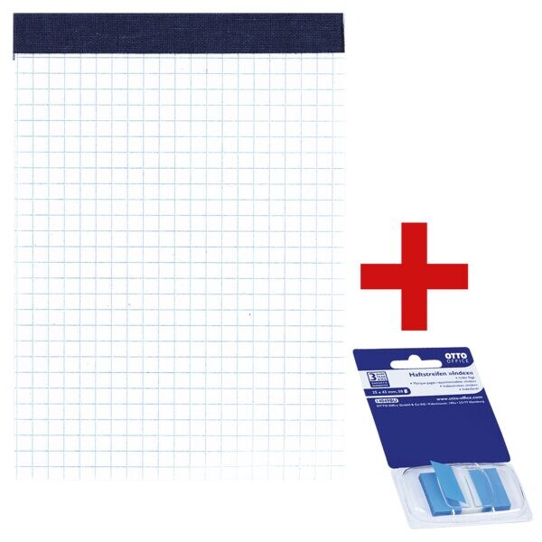 10x OTTO Office bloc-notes, A6,  carreaux, 50 feuille(s) avec Marque-pages 43 x 25 mm