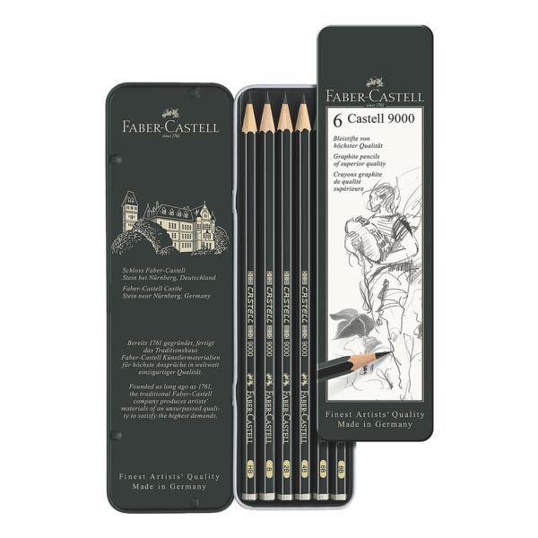 6x Lot crayon  papier Faber-Castell CASTELL 9000, sans gomme