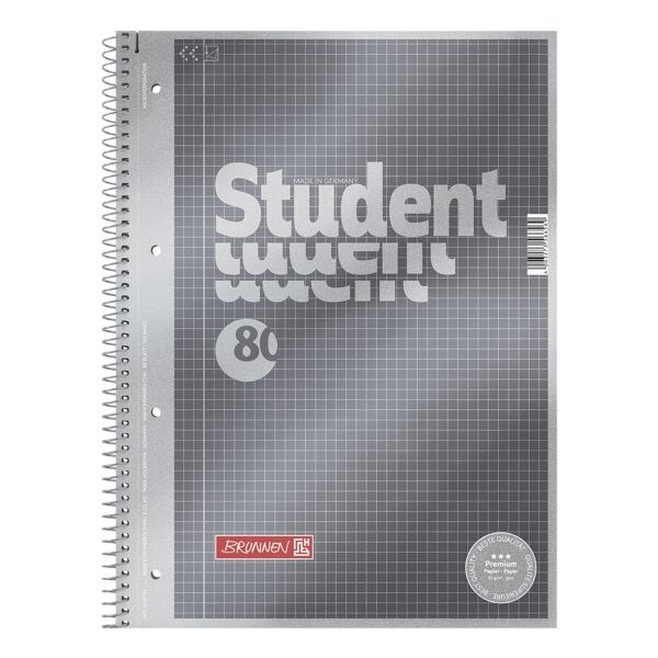 Brunnen cahier  spirale Student Premium A4  carreaux, 80 feuille(s)