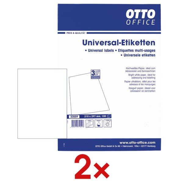 OTTO Office 2x paquet de 100 feuillets de 4 tiquettes universelles chacun