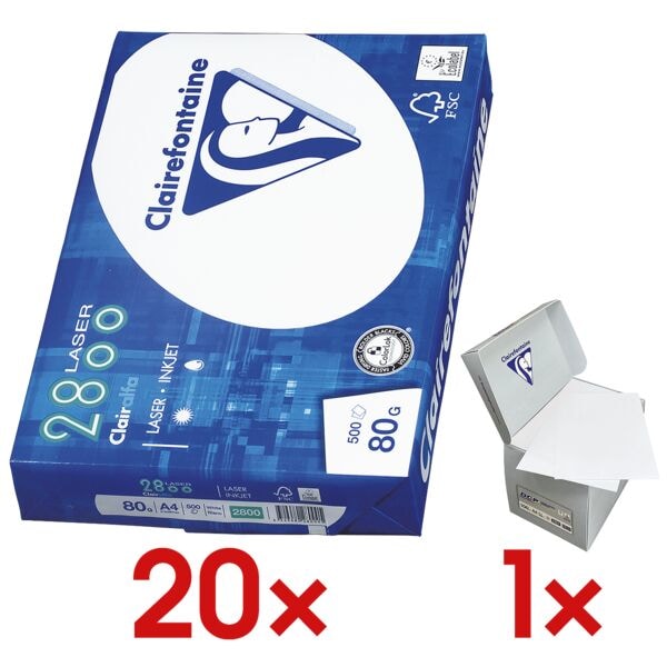 20x Papier imprimante multifonction A4 Clairefontaine 2800 - 10000 feuilles au total, 80g/m avec Distributeur bloc-notes