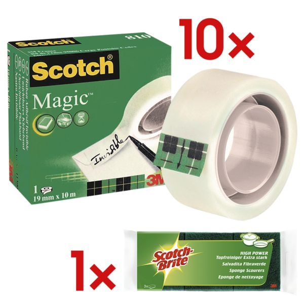 10x Scotch ruban adhésif Magic Tape 810, transparent/résistant à la chaleur, 10 pièce(s) avec Éponges 10x Scotch ruban adhésif Magic Tape 810, transparent/résistant à la chaleur, 10 pièce(s) avec Éponges