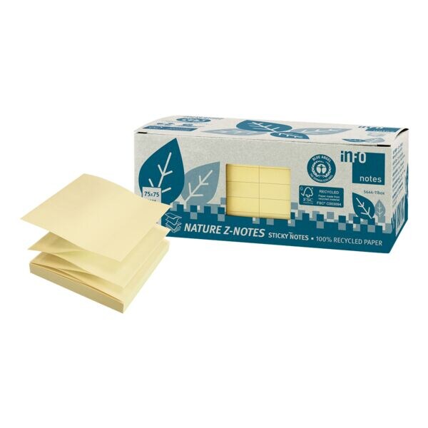 inFO lot de notes repositionables Recycling Z-Notes 7,5 x 7,5 cm, 1200 feuilles au total, jaune
