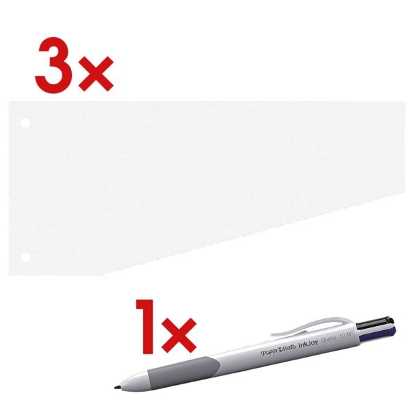 3x OTTO Office Re Bandes intercalaires, carton recycl trapze 24/10,5 cm, 300 pice(s), avec Stylo-bille 4 couleurs  Inkjoy Quatro 