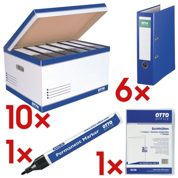 OTTO Office 10 cartons  couvercle rabattable  big  avec 6x classeur  Exclusive I  + 1x marqueur permanent et 1x chemise transparente  Standard 
