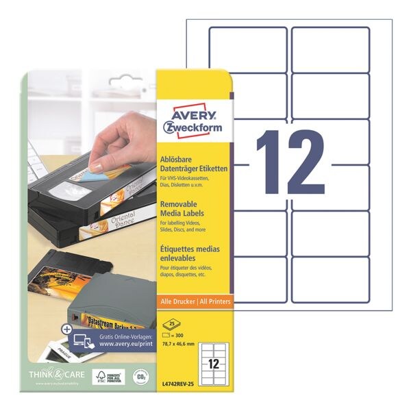Avery Zweckform Paquet de 300 étiquettes pour cassettes vidéo « L4742REV-25 »