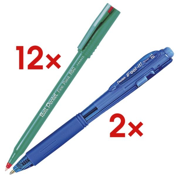 12x Stylo roller Pentel Ball Fine Point R50 0,4 mm avec 2x Kugelschreiber �BX-440�