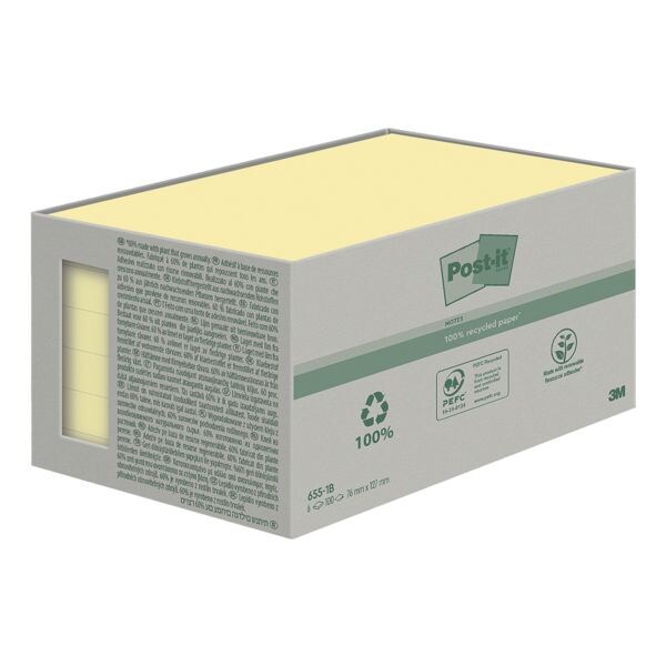 Post-it Notes (Recycle) bloc de notes repositionnables recycl 7,6 x 12,7 cm, 600 feuilles au total, jaune