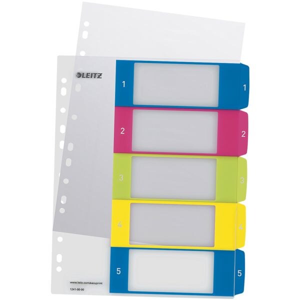 LEITZ intercalaires WOW 1241, A4 extra large, 1-5 5 divisions, blanc / onglets multicolores, plastique
