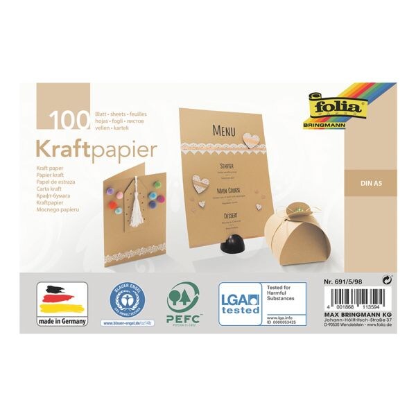 folia Papier kraft, A5 120 g/m marron 100 feuilles