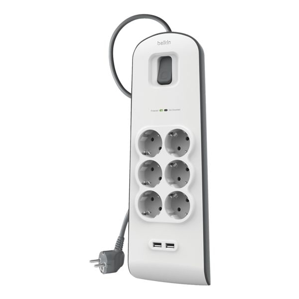 6 prises Belkin SurgePlus avec interrupteur blanc/gris
