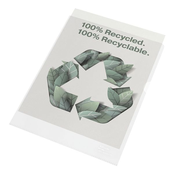 Esselte Sichthllen 100% recyclable A4 transparent/grain, ouverture en haut et sur le ct - 100 pice(s)