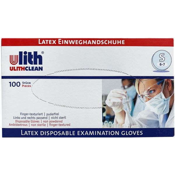 100 Ulith gants  usage unique latex, Taille S couleurs nature