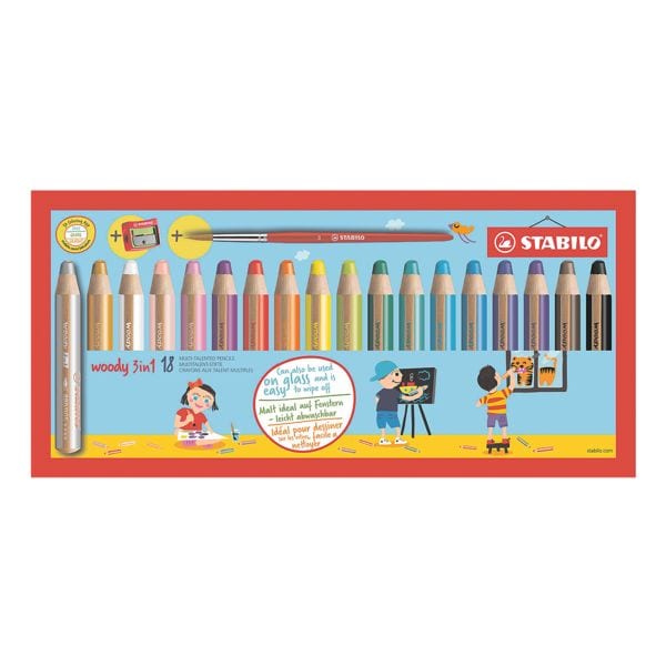 STABILO Paquet de 18 crayons de couleur  Woody 3 en 1 