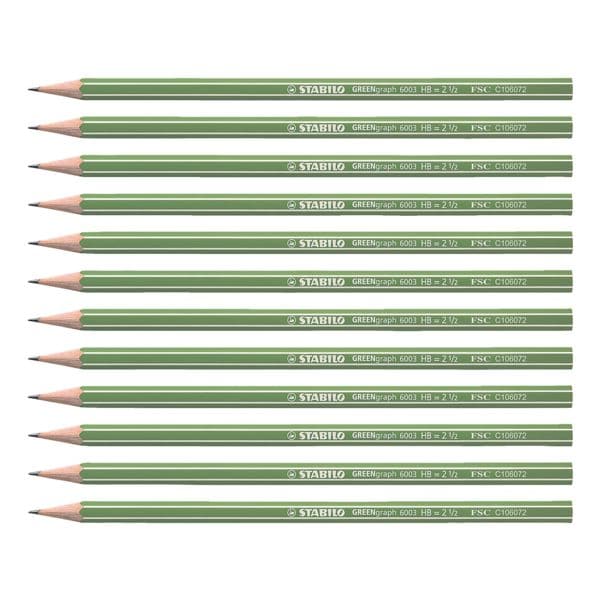 12x Crayon  papier en bois STABILO GREENgraph 6003, HB, sans gomme