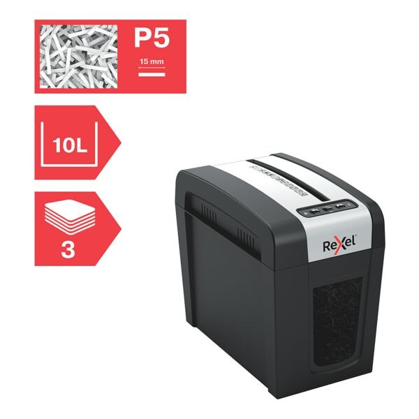 destructeur de documents Rexel Secure MC3-SL Slimline Whisper-Shred�, Niveau de s�curit� 5, micro-coupe (2 x 15 mm), jusqu’� 3 feuille(s)