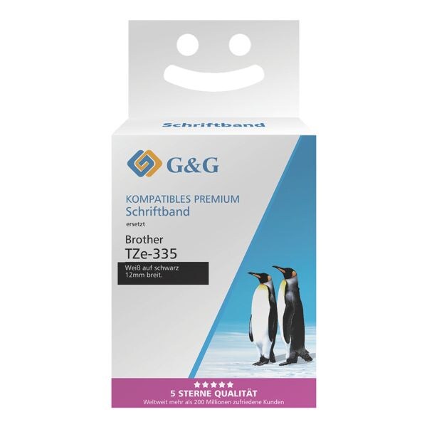 G&G Ruban d'criture  quivalent Brother TZe-335  12 mm x 8 m B/N