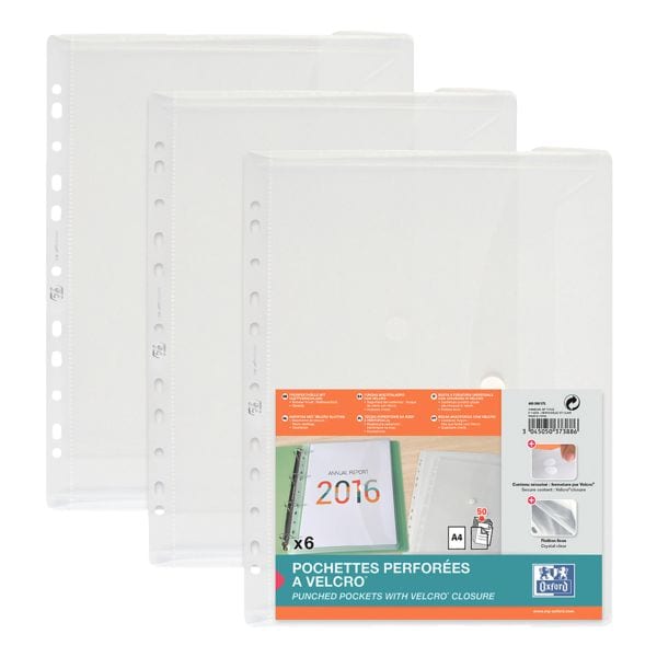 Oxford pochette perfore transparent A4 transparent/null, ouverture sur le ct - 6 pice(s)