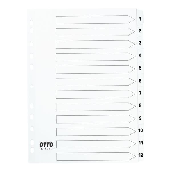 OTTO Office intercalaires, A4, 1-12 12 divisions, blanc, carton OTTO Office intercalaires, A4, 1-12 12 divisions, blanc, carton