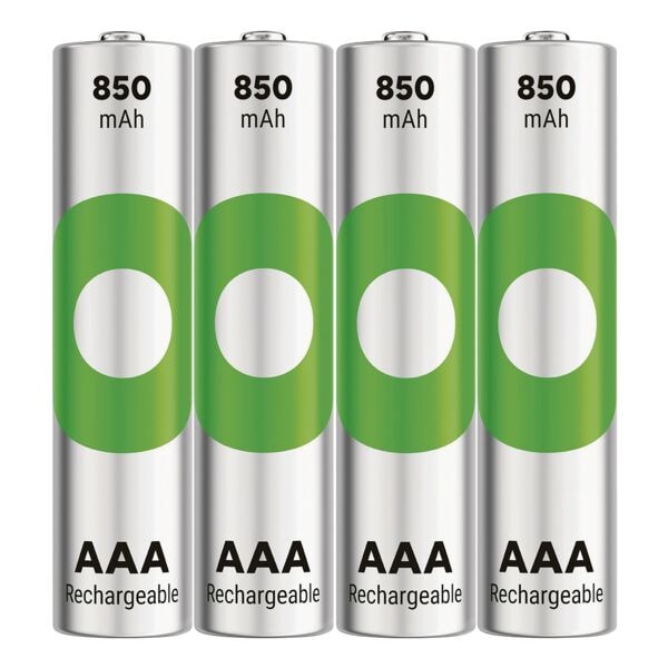 GP Batteries Paquet de 4 piles recharwieder aufladbare Akkus fr Fernbedienungen, Taschenlampen, Rauchmelder uvm., Spannung: 1,2 V, chemisches System: Nickel-Metallhydrid (Ni-MH), Batterietyp: HR03, Kapazitt: 850 mAh, Ladezyklgeables  ReCyko+  Micro / AAA / 850 mAh