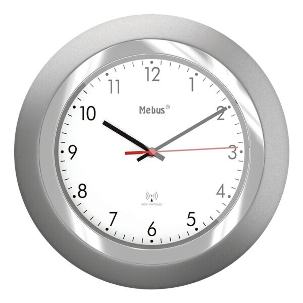 Mebus Horloge murale radioguidée 19452 Ø 25 cm argenté Mebus Horloge murale radioguidée 19452 Ø 25 cm argenté