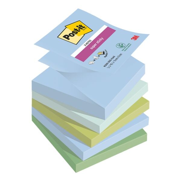 5x Post-it Super Sticky blocs de notes repositionnables Super Sticky Z-Notes Oasis Collection 7,6 x 7,6 cm, 450 feuilles au total R330-5SS-OAS