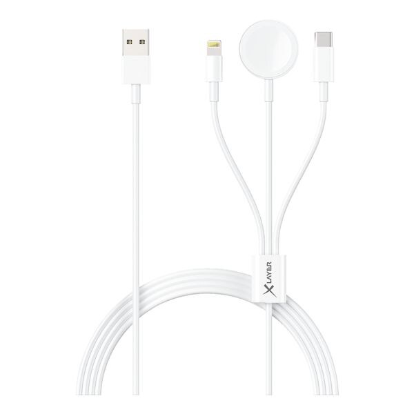 Xlayer Must-Have : cble multifonction 3-en-1 pour iPhones (Lightning) Apple Watch (Wireless) et avec USB-C