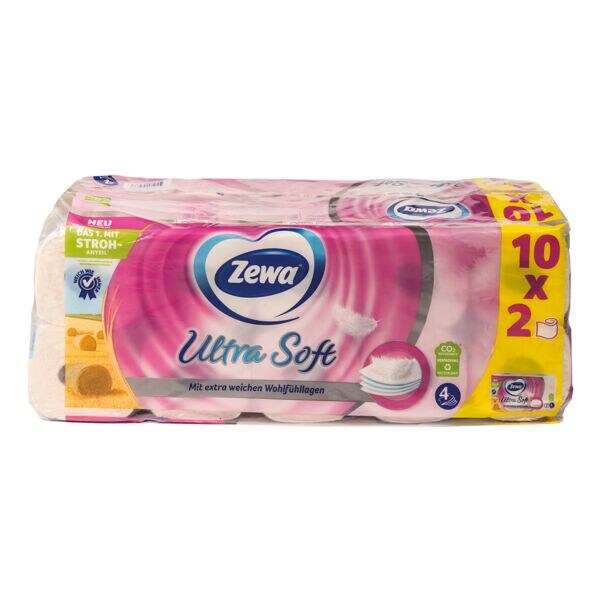Zewa papier toilette Ultra Soft 4 paisseurs, wit, rose - 20 rouleaux (10 paquets de 2 rouleaux)
