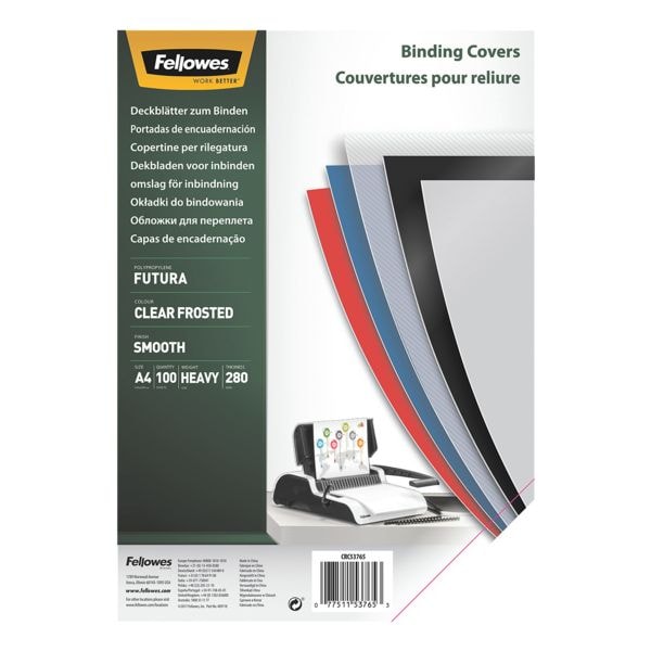 Fellowes 100 feuilles de garde transparentes A4 � Futura � - 280 �m PP mat