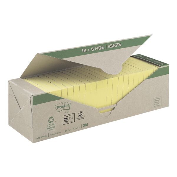Notes repositionnables « Recycling Notes » 76 x 76 mm - 24 blocs jaunes Notes repositionnables « Recycling Notes » 76 x 76 mm - 24 blocs jaunes