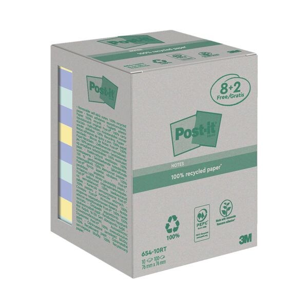 Notes repositionnables « Recycling Notes » 76 x 76 mm - 8 + 2 blocs multicolores Notes repositionnables « Recycling Notes » 76 x 76 mm - 8 + 2 blocs multicolores