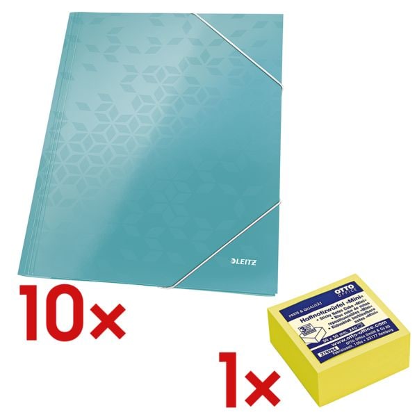 LEITZ 10x chemise  lastiques A4  WOW 3982  avec bloc cube de notes repositionnables 50x50 mm  Mini  jaune brillant