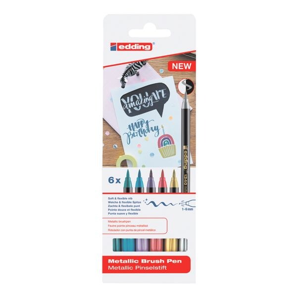 edding Lot de 6 crayons pinceaux  mtalliques 