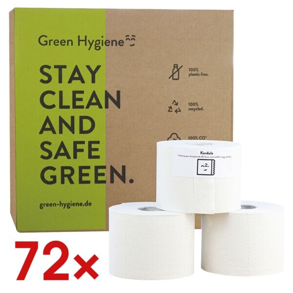 2x Green Hygiene papier toilette Kordula produit neutre en CO₂ 3 paisseurs, blanc - 72 rouleaux (2 paquets de 36 rouleaux)