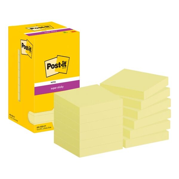 12x Post-it Super Sticky bloc de notes repositionnables Super Sticky 7,6 x 7,6 cm, 1080 feuilles au total, jaune