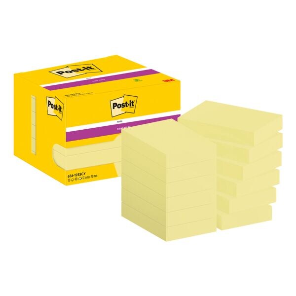 12x Post-it Super Sticky Notes 4,8 x 7,3 cm, 1080 feuilles au total, jaune
