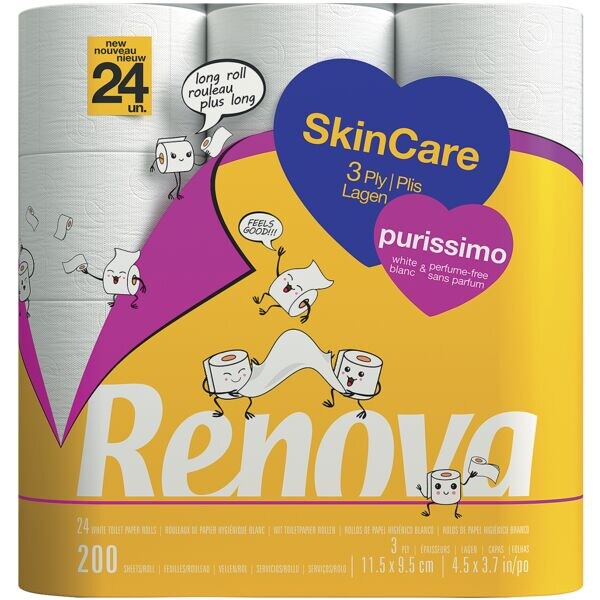 Renova papier toilette SkinCare Purissimo 3 paisseurs, blanc - 1 paquet de 24 rouleaux