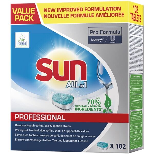 Sun Paquet de 102 tablettes pour lave-vaisselle  Pro Formula All-in-1 Professional 