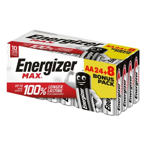 Energizer Paquet de 32 piles  Max Alkaline  Mignon / AA paquet promotionnel 24+8