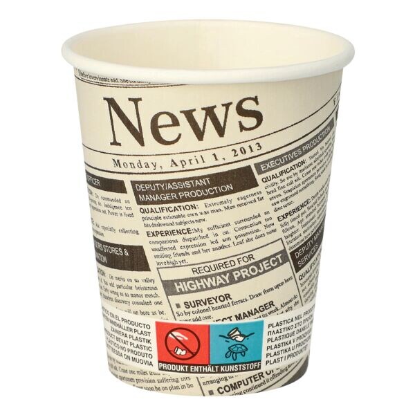 Papstar Paquet de 50 gobelets jetables « To Go Newsprint » 0,2 litre Papstar Paquet de 50 gobelets jetables « To Go Newsprint » 0,2 litre