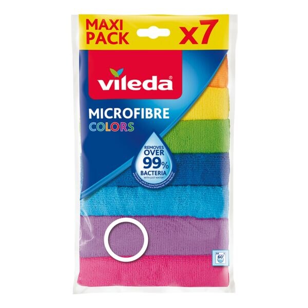 Vileda Paquet de 7 chiffons multi-usages en microfibres Colors 