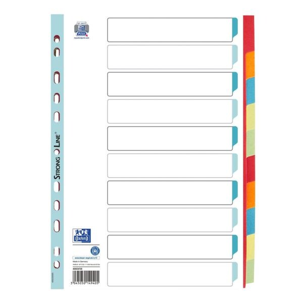 Oxford intercalaires, A4, 1-10 10 divisions, multicolores, carton