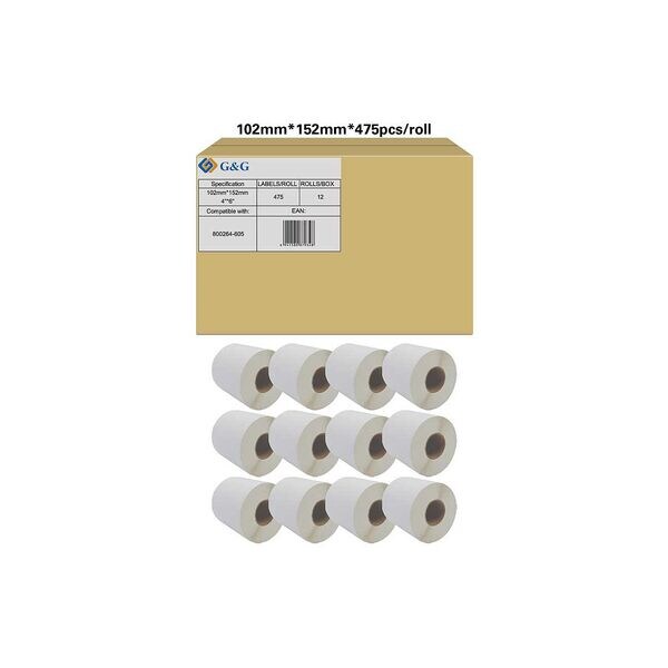 G&G 12x 475 tiquettes  quivalent Zebra 800264-605  102 x 152 mm