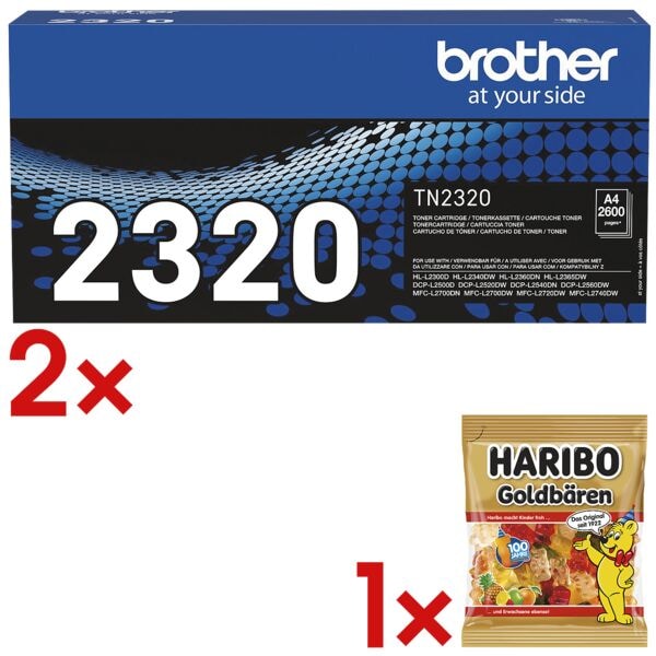 Brother 2x toner  TN-2320  avec bonbons glifis  Oursons d'Or 