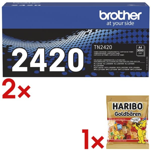 Brother 2x toner  TN-2420  avec bonbons glifis  Oursons d'Or 