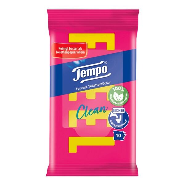Tempo lingettes hygi�niques humides Feel Travelpack simple �paisseur, blanc - 10 tissus