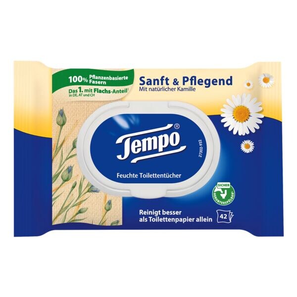 Tempo lingettes hyginiques humides Doux et soign simple paisseur, blanc - 42 feuilles